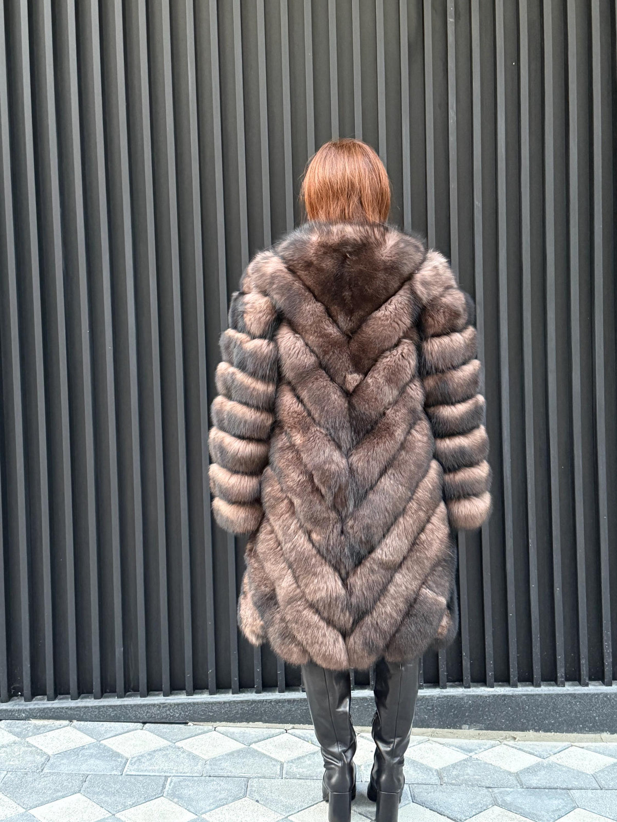 Brown Long Fox Fur Coat | 2 in 1 Handmade Fur Jacket & Vest With Removable Sleeves