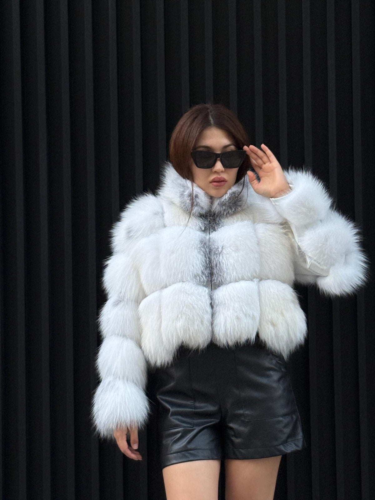 Women’s Arctic Fox Fur Jacket, Handmade Shadow White Fur Coat