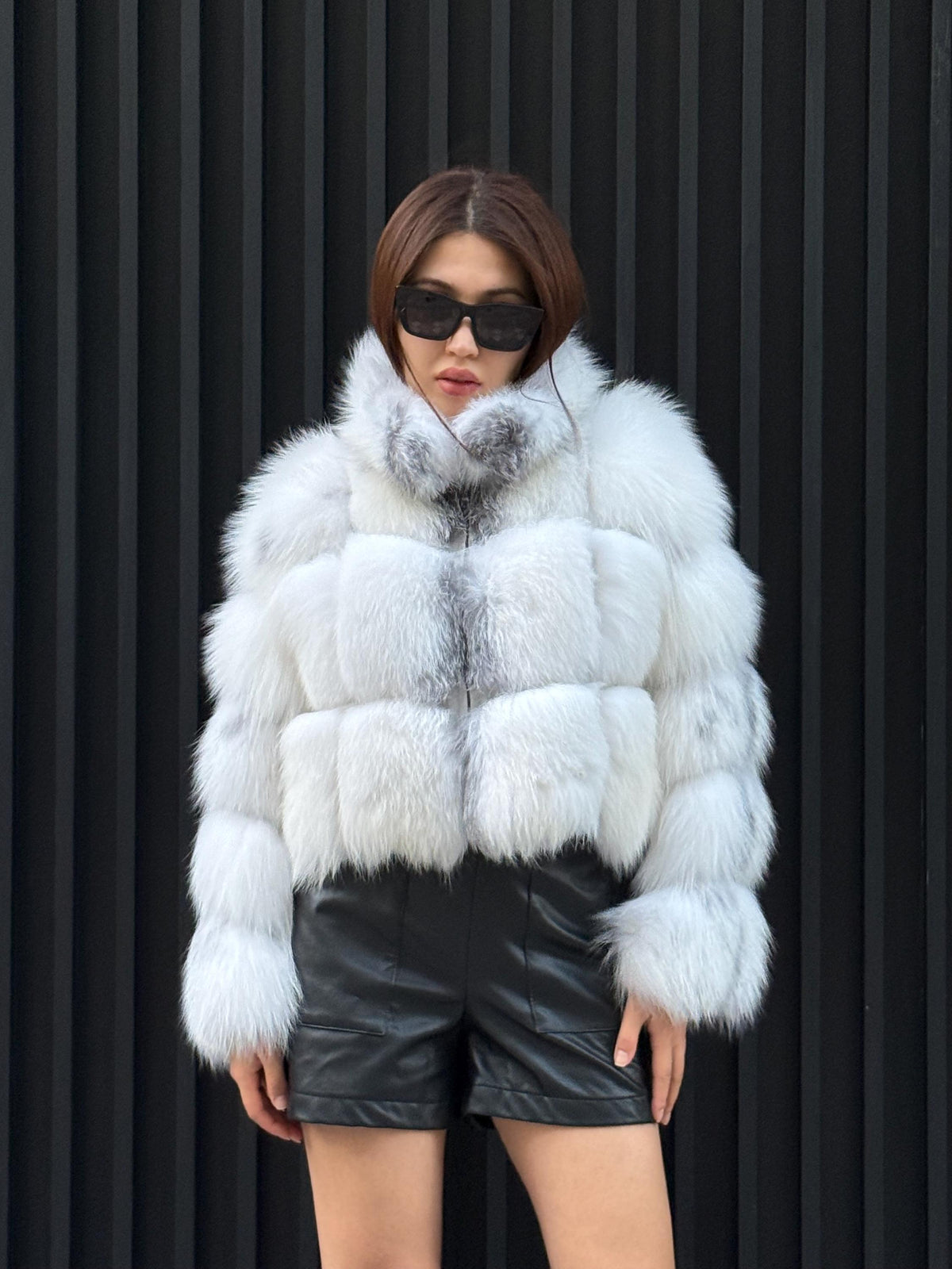 Women’s Arctic Fox Fur Jacket, Handmade Shadow White Fur Coat