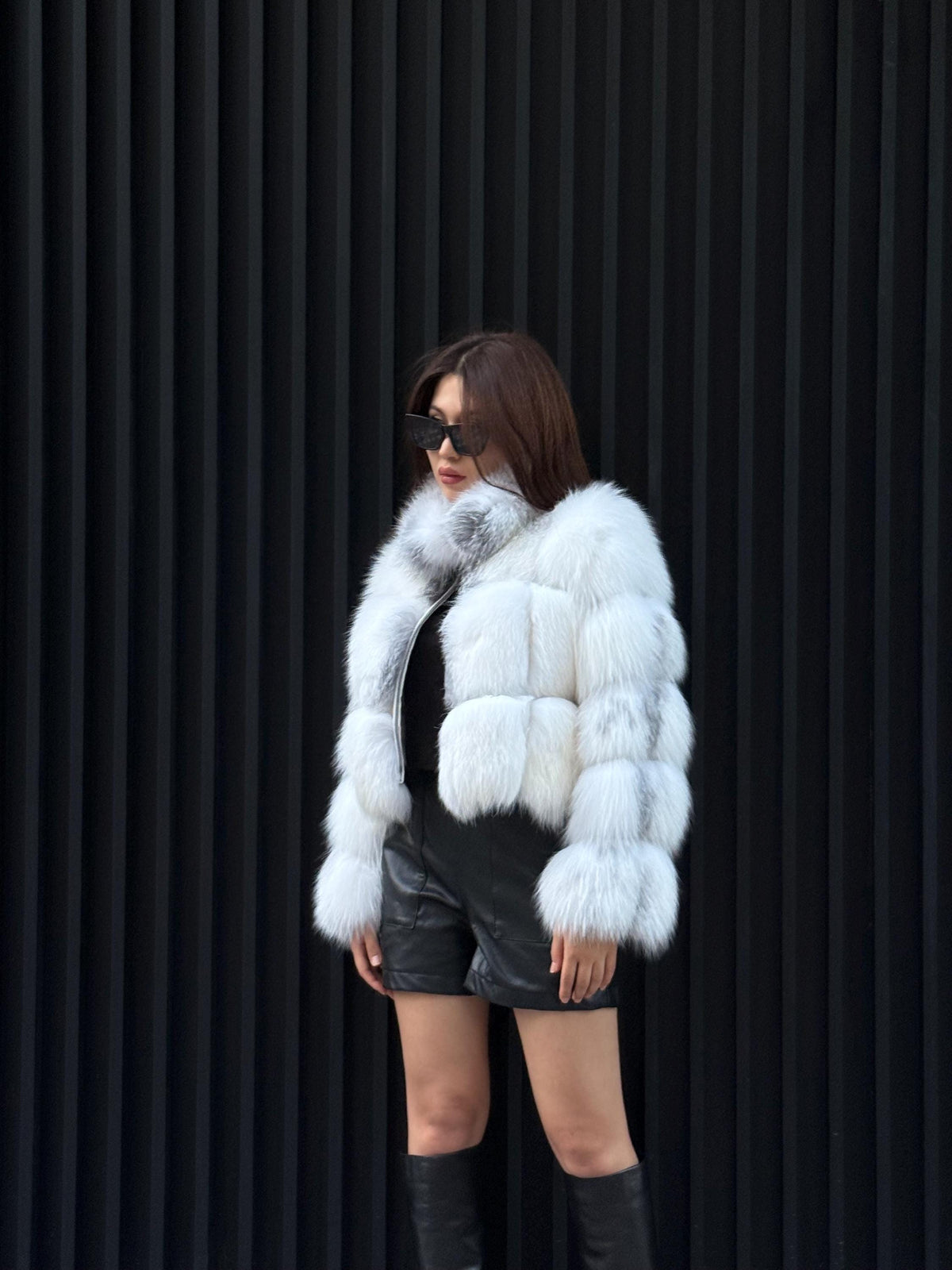 Women’s Arctic Fox Fur Jacket, Handmade Shadow White Fur Coat