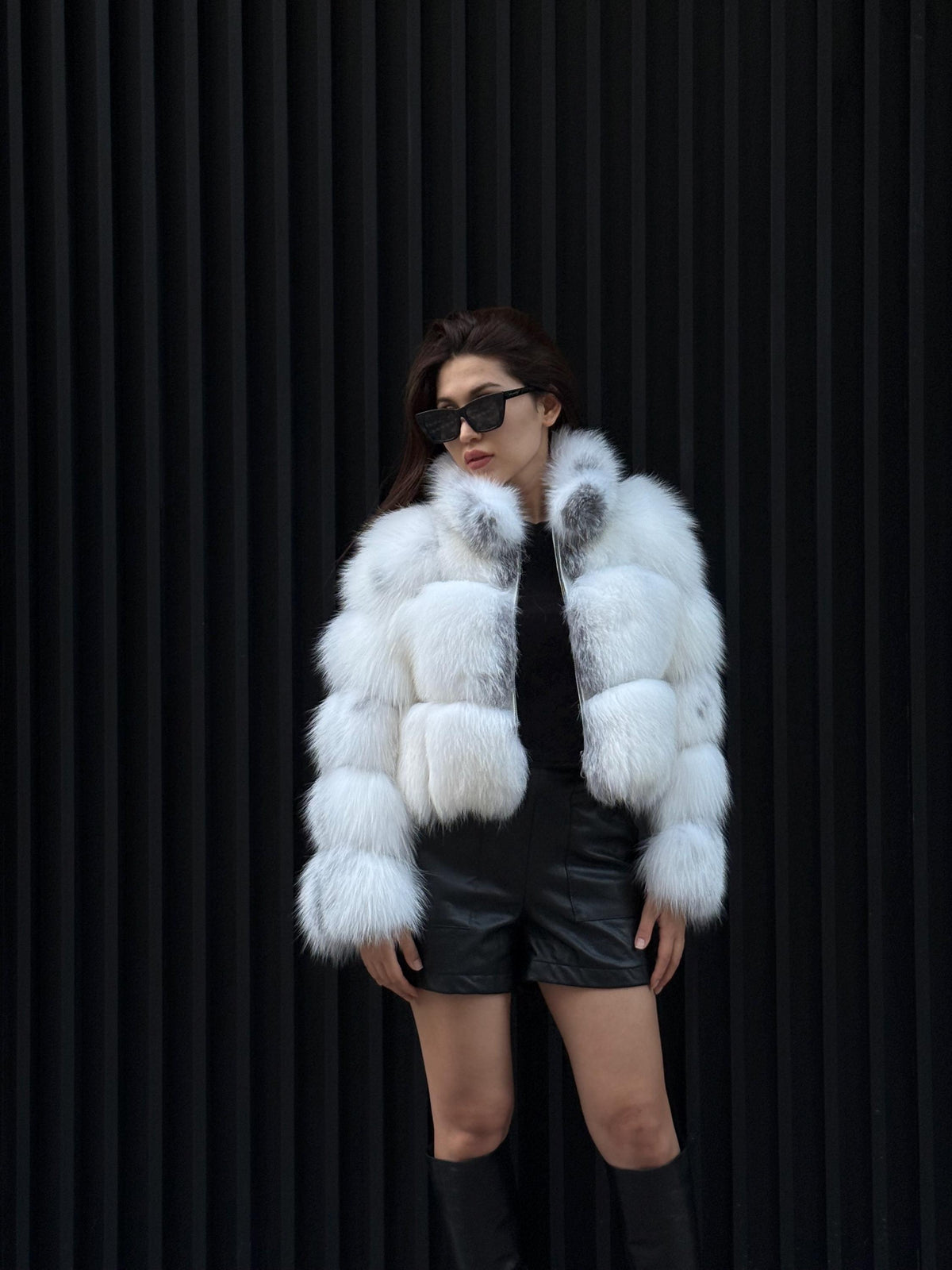 Women’s Arctic Fox Fur Jacket, Handmade Shadow White Fur Coat