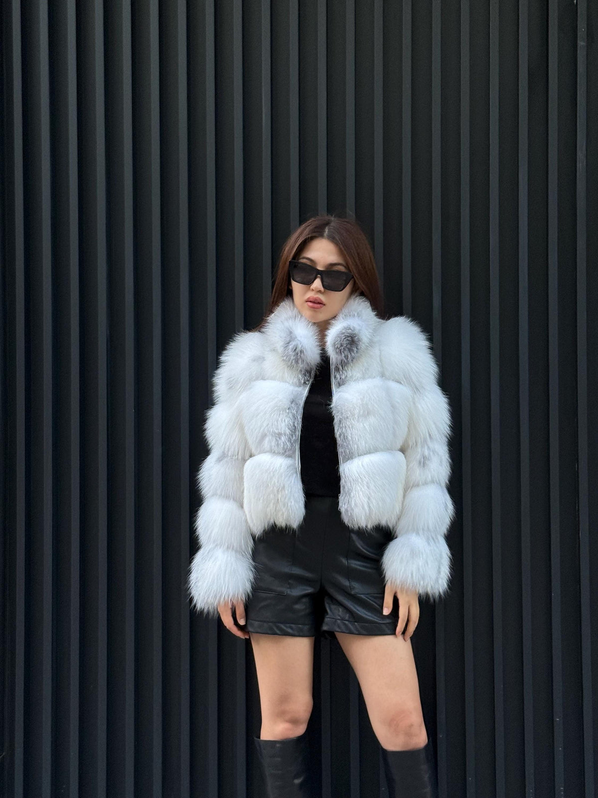 Women’s Arctic Fox Fur Jacket, Handmade Shadow White Fur Coat