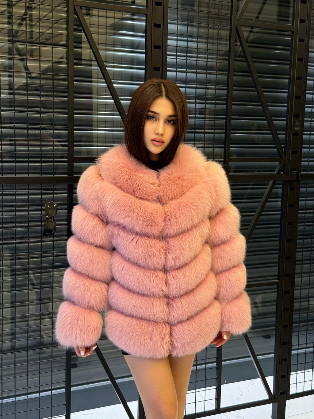 Pink Fox Fur Jacket Women | Handmade Luxury Fur Coat & Vest With Removable Sleeves