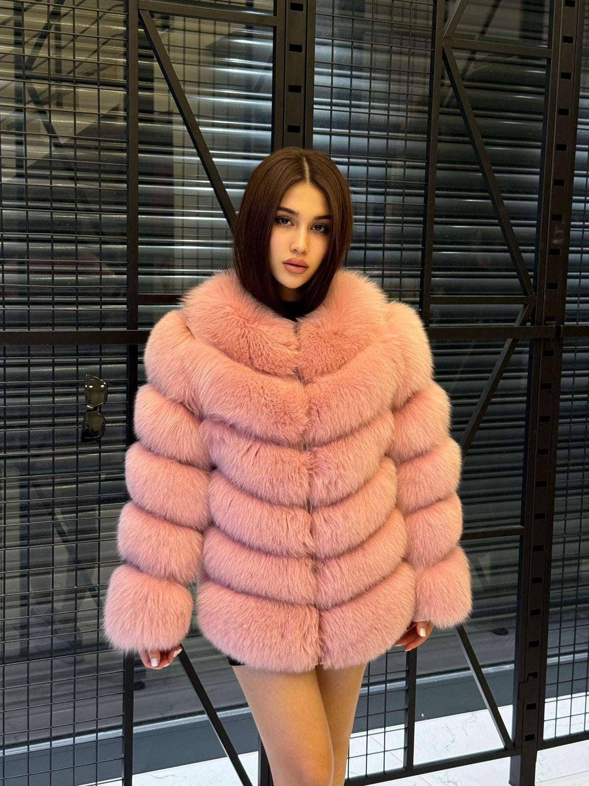 Pink Fox Fur Jacket Women | Handmade Luxury Fur Coat & Vest With Removable Sleeves