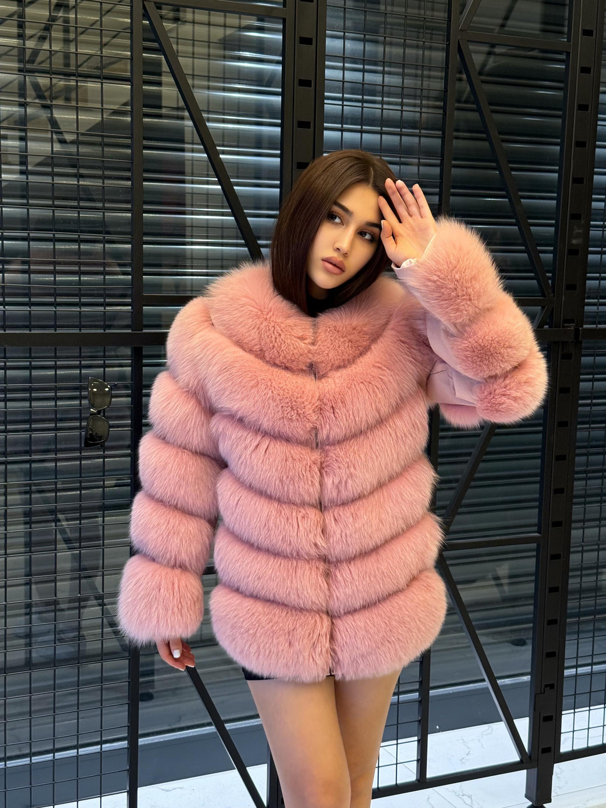 Pink Fox Fur Jacket Women | Handmade Luxury Fur Coat & Vest With Removable Sleeves