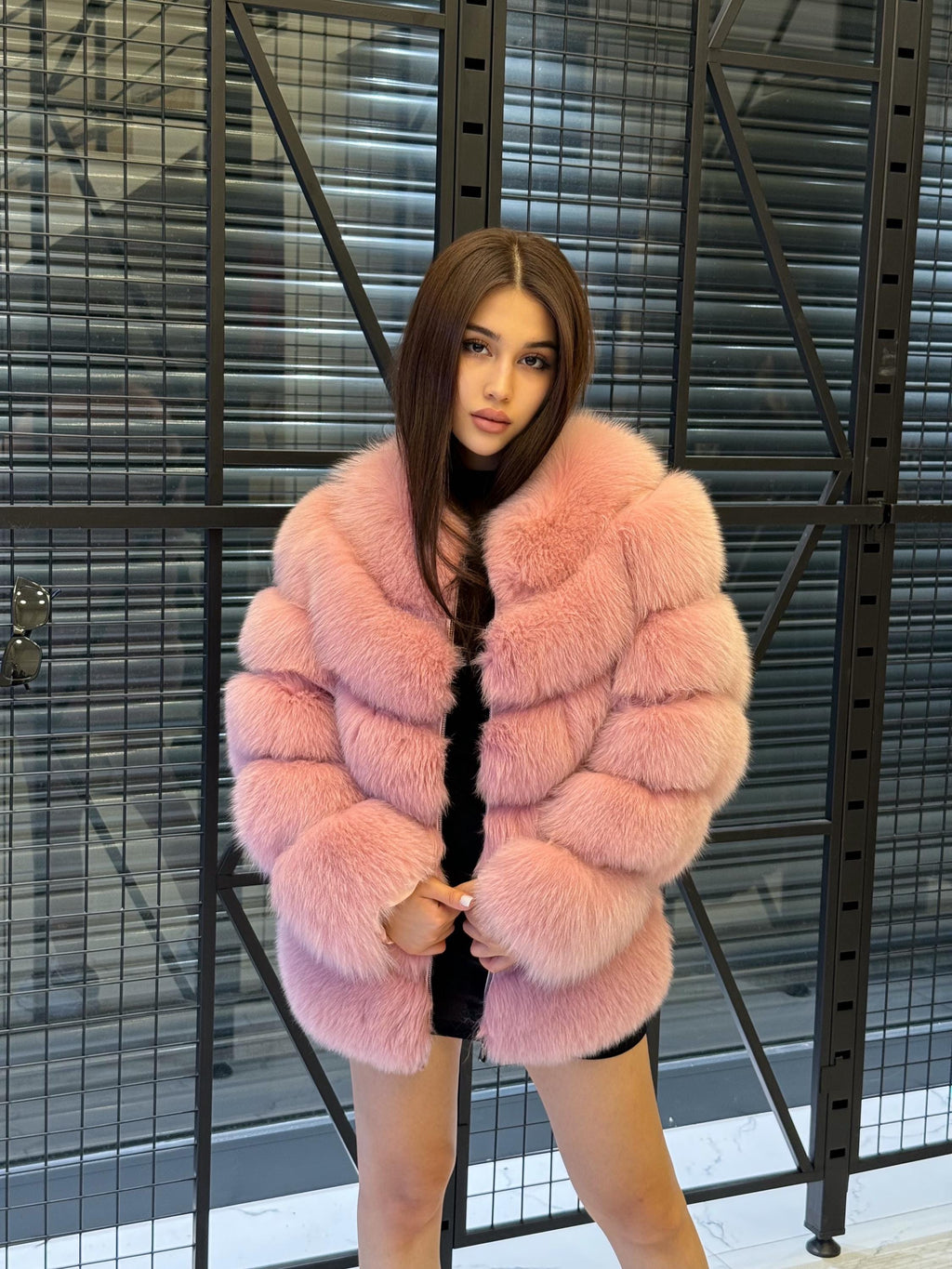 Pink Fox Fur Jacket Women | Handmade Luxury Fur Coat & Vest With Removable Sleeves