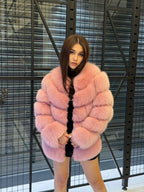 Pink Fox Fur Jacket Women | Handmade Luxury Fur Coat & Vest With Removable Sleeves