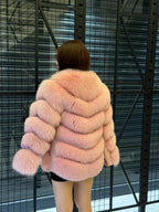Pink Fox Fur Jacket Women | Handmade Luxury Fur Coat & Vest With Removable Sleeves