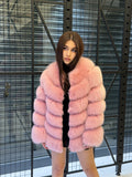 Pink Fox Fur Jacket Women | Handmade Luxury Fur Coat & Vest With Removable Sleeves