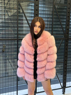 Pink Fox Fur Jacket Women | Handmade Luxury Fur Coat & Vest With Removable Sleeves