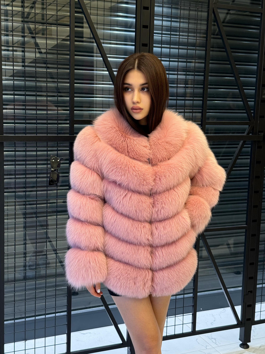 Pink Fox Fur Jacket Women | Handmade Luxury Fur Coat & Vest With Removable Sleeves