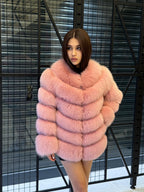 Pink Fox Fur Jacket Women | Handmade Luxury Fur Coat & Vest With Removable Sleeves