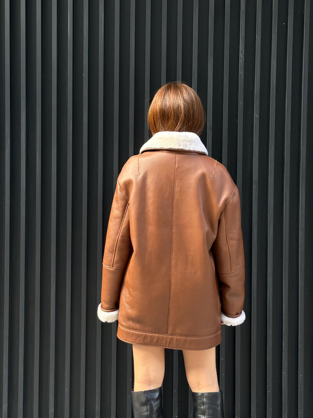 Women’s Whisky Brown Shearling Coat, Handmade Short Lambskin Jacket