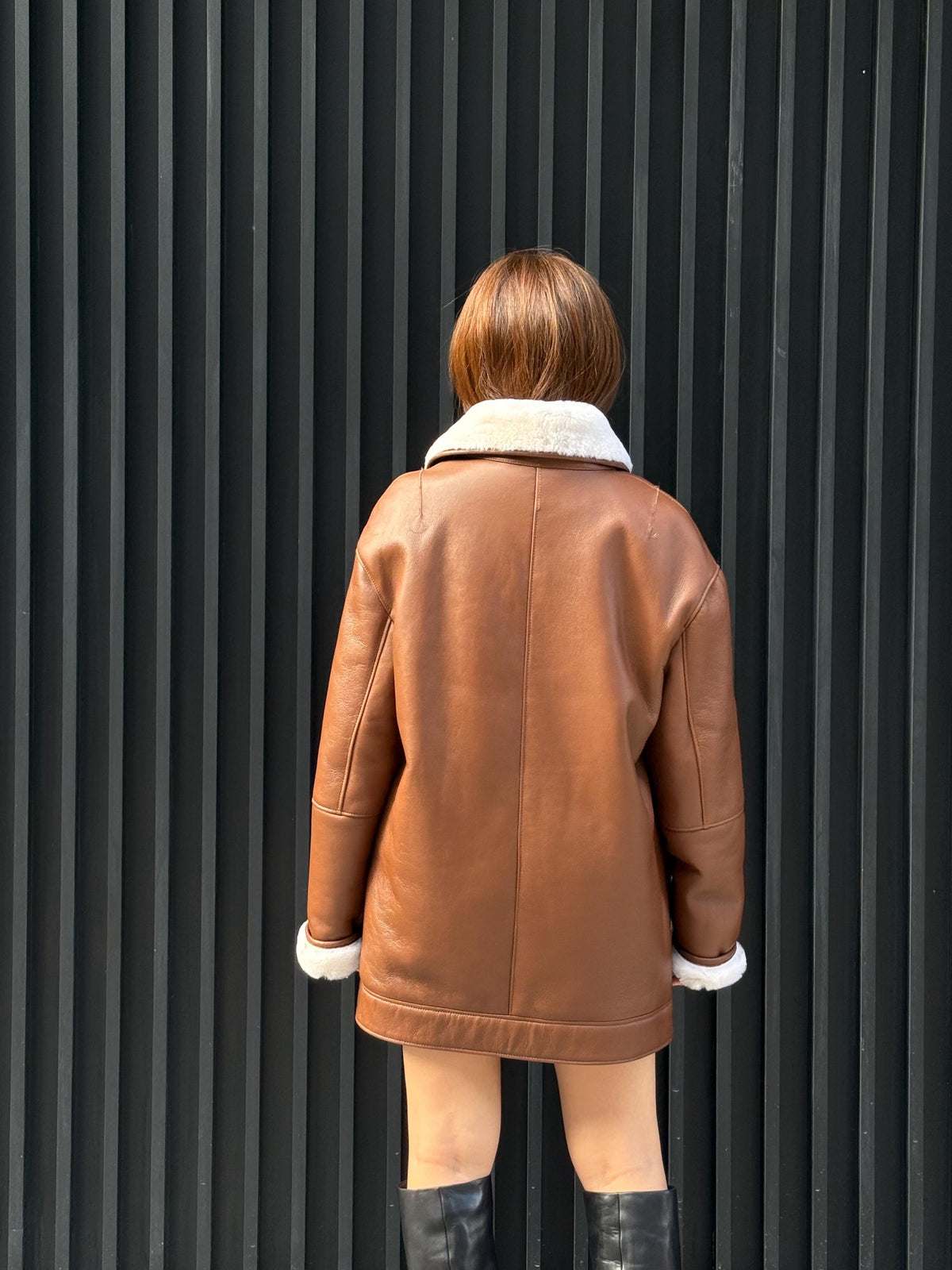 Women’s Whisky Brown Shearling Coat, Handmade Short Lambskin Jacket