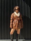 Women’s Whisky Brown Shearling Coat, Handmade Short Lambskin Jacket