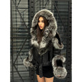 Black Unisex Biker Shearling Coat, Handmade Short Lambskin Argentina Fox Fur Jacket