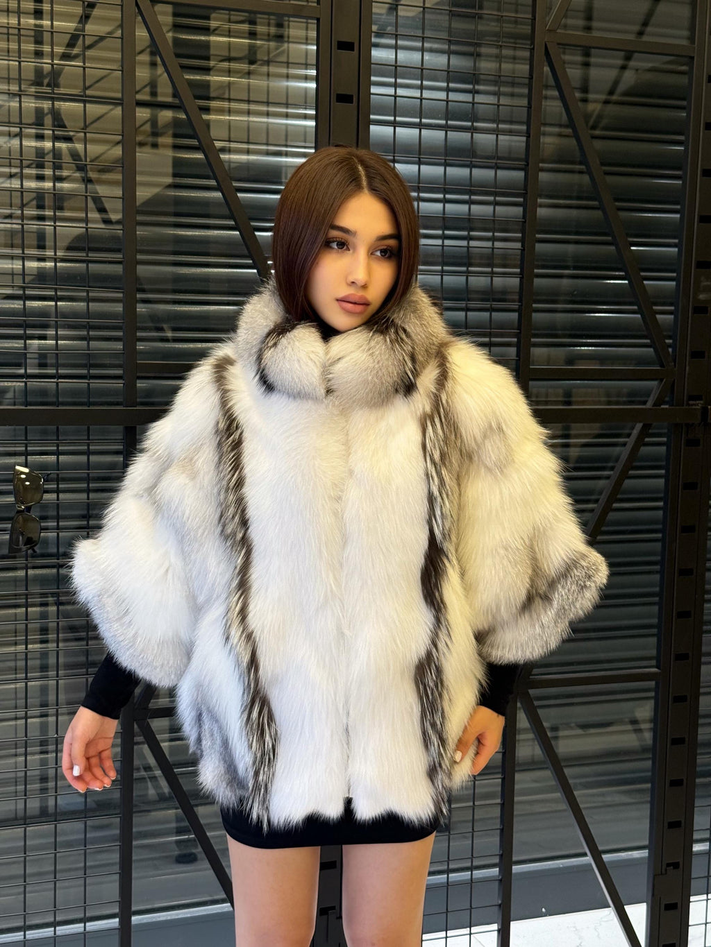 White Fox Fur Cape, Women Shadow Fox Fur Jacket, Short Fox Fur Coat, Fox Fur