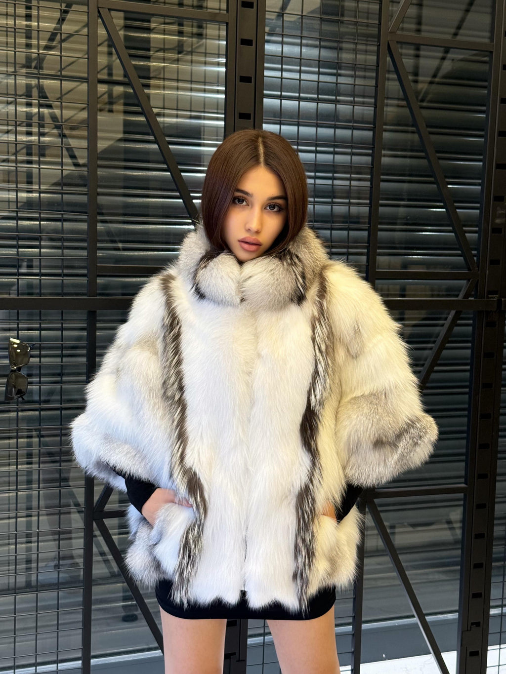 White Fox Fur Cape, Women Shadow Fox Fur Jacket, Short Fox Fur Coat, Fox Fur
