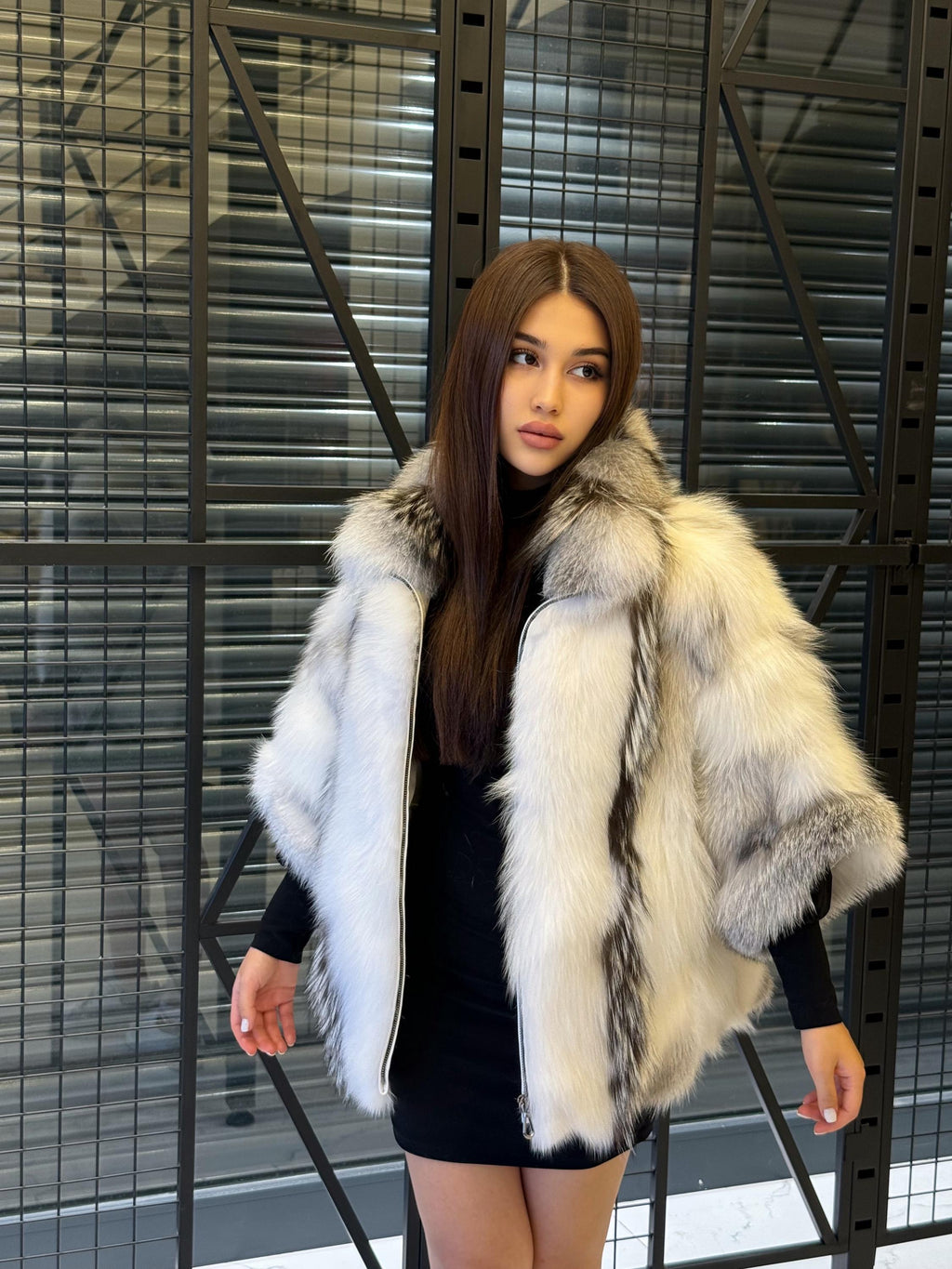 White Fox Fur Cape, Women Shadow Fox Fur Jacket, Short Fox Fur Coat, Fox Fur