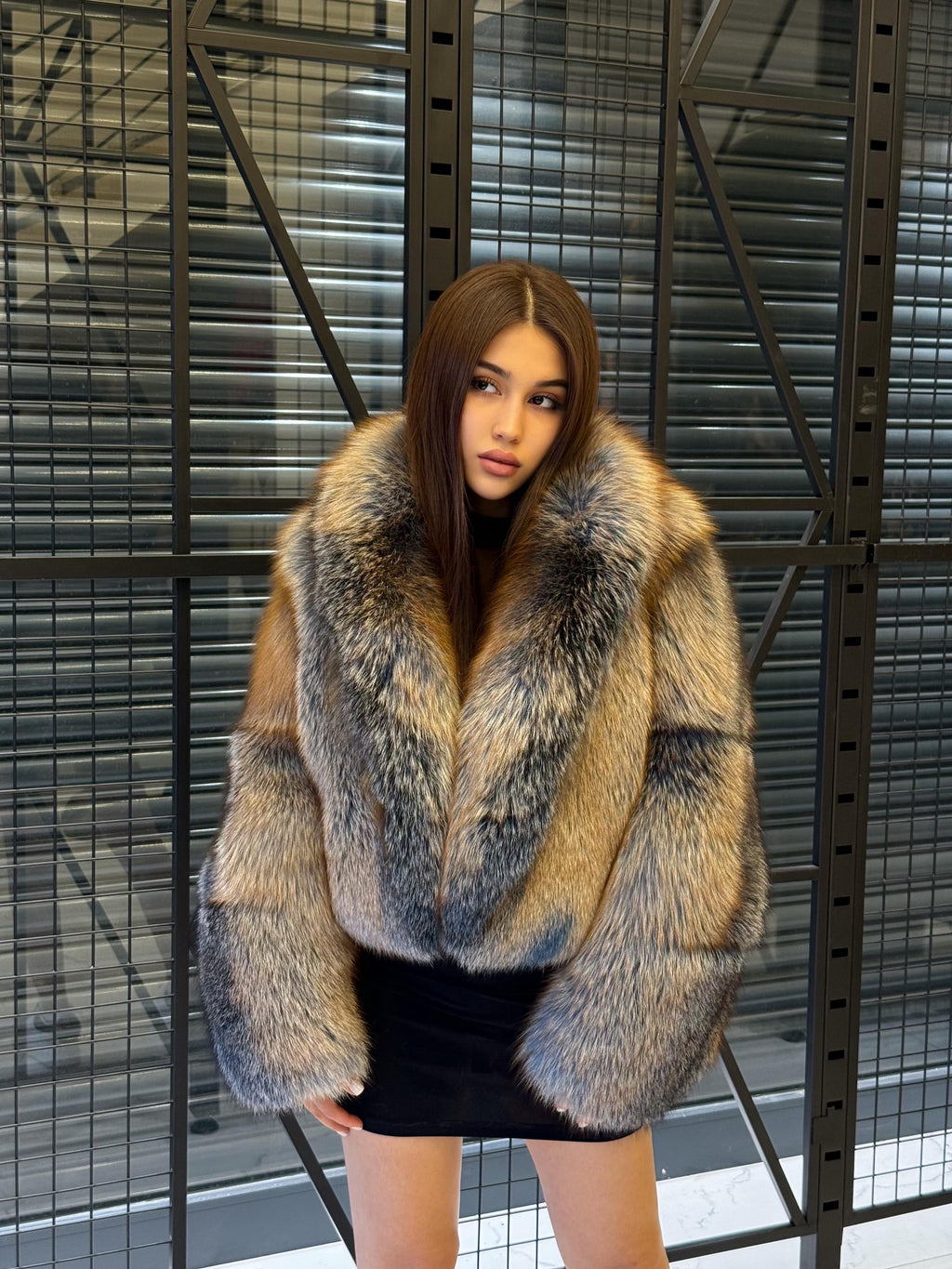 Women’s Fox Fur Jacket: Handmade Dyed Blue With Golden Tips Fur Coat
