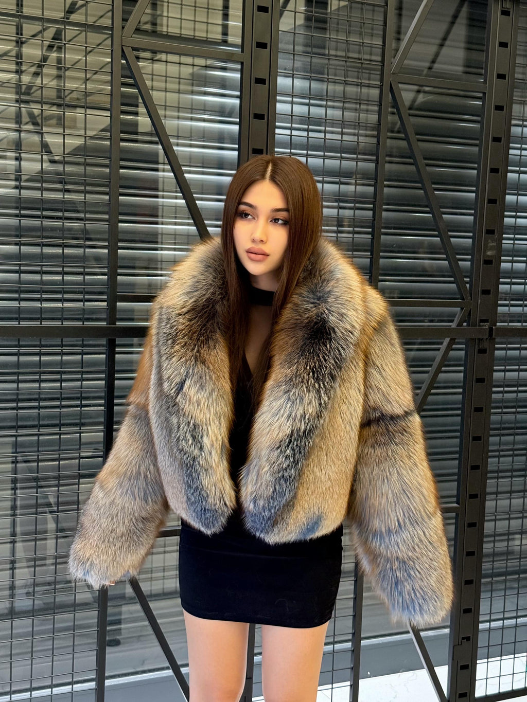 Women’s Fox Fur Jacket: Handmade Dyed Blue With Golden Tips Fur Coat