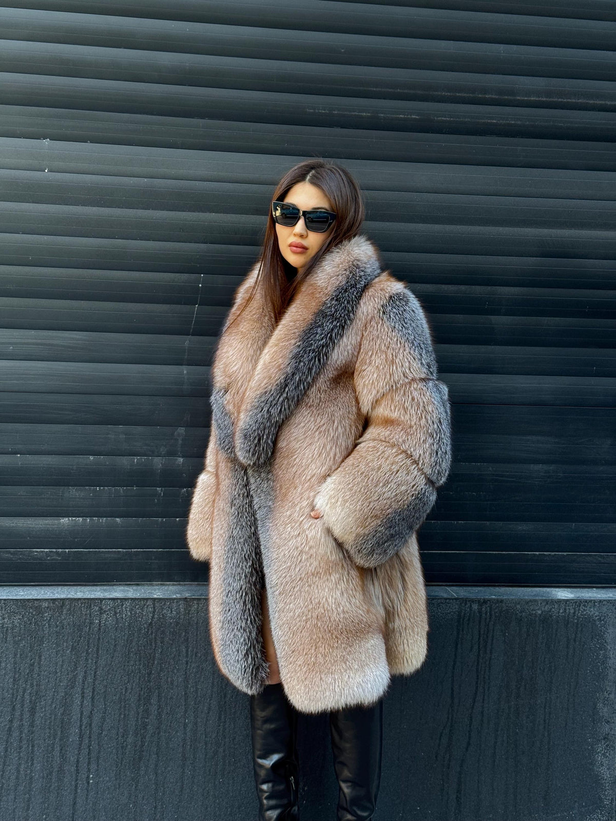 Unisex Frost Fox Fur Coat, Women Long Fox Fur Jacket, Men Fox Fur Coat