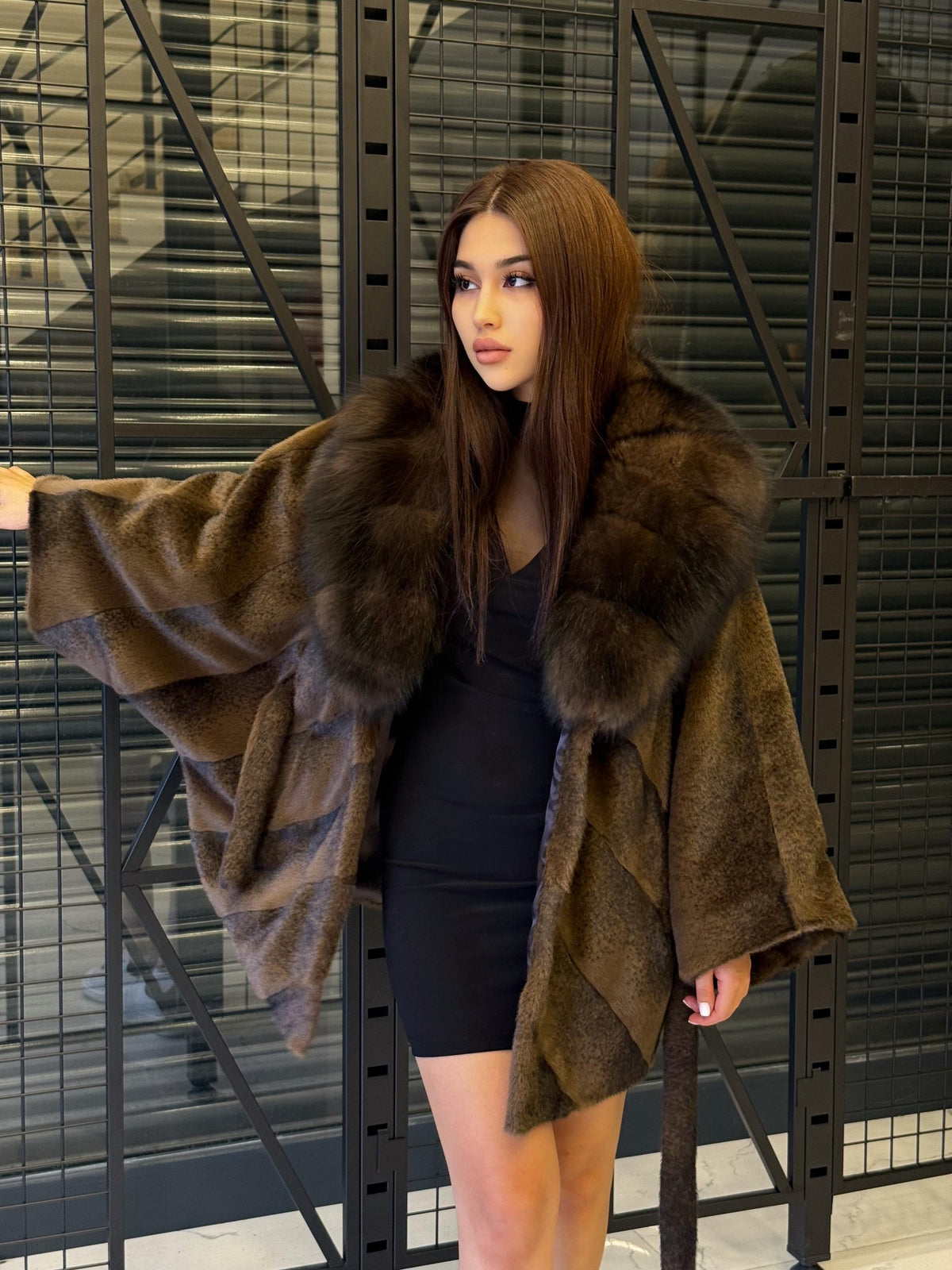 Brown Faux Mink Fur Cape - Collar Fox Fur Jacket. Women Fox Fur Jacket-.. Sable Brown Fox Fur Jacket..- Fox Fur