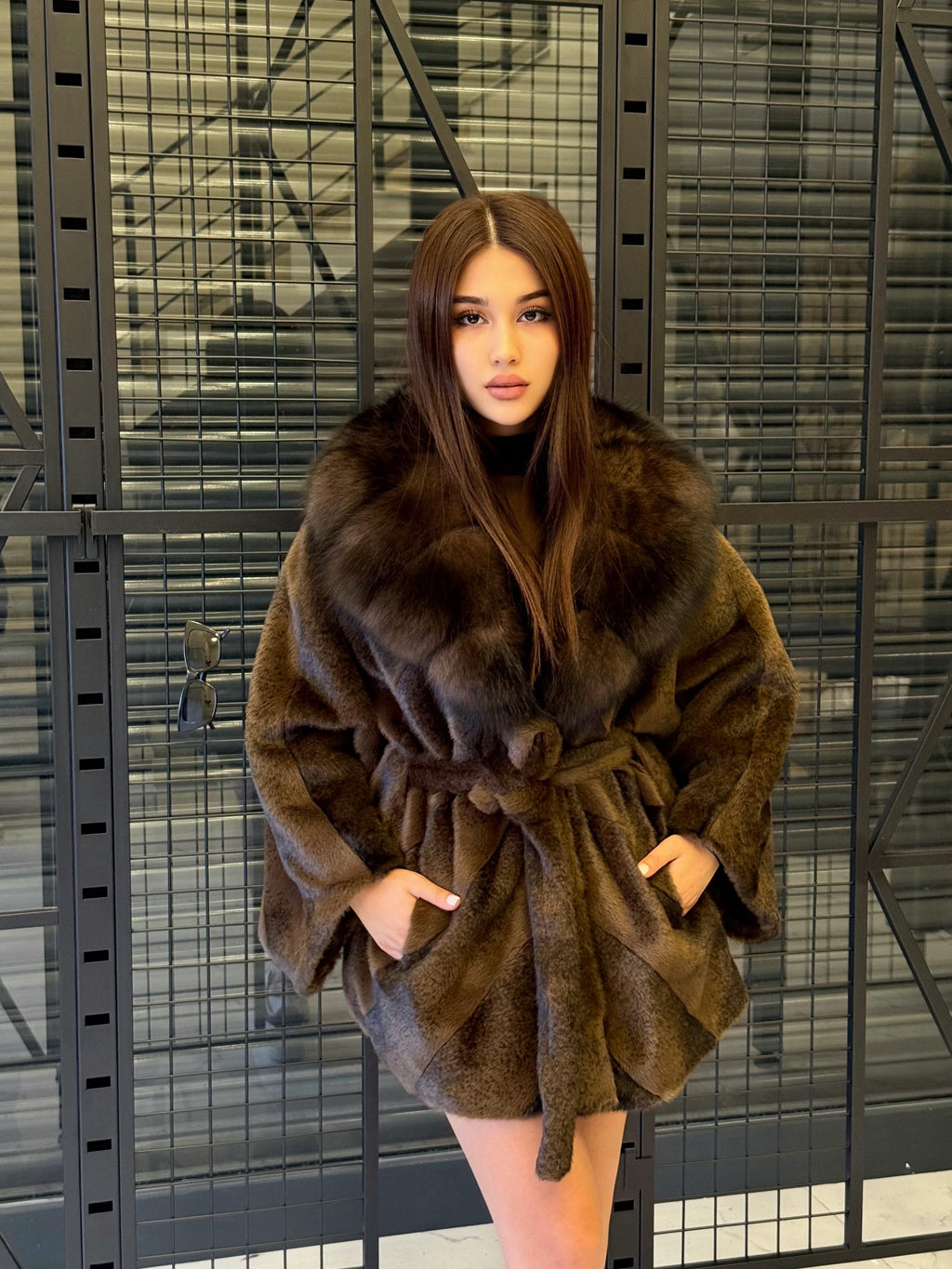Brown Faux Mink Fur Cape - Collar Fox Fur Jacket. Women Fox Fur Jacket-.. Sable Brown Fox Fur Jacket..- Fox Fur