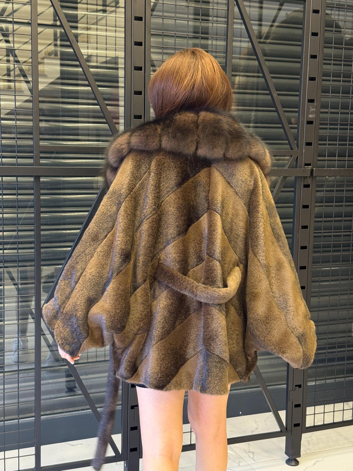 Brown Faux Mink Fur Cape - Collar Fox Fur Jacket. Women Fox Fur Jacket-.. Sable Brown Fox Fur Jacket..- Fox Fur