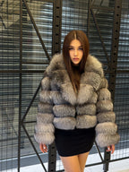 Women’s Fox Fur Jacket, Handmade Short Silver Frost Fur Coat