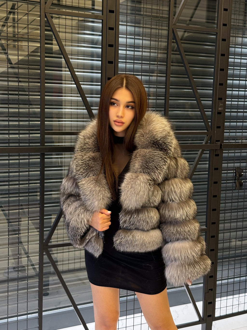 Women’s Fox Fur Jacket, Handmade Short Silver Frost Fur Coat