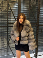 Women’s Fox Fur Jacket, Handmade Short Silver Frost Fur Coat
