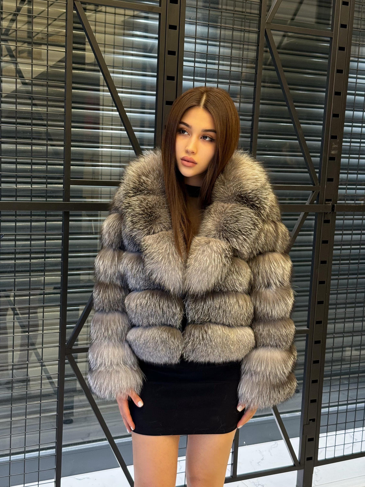 Women’s Fox Fur Jacket, Handmade Short Silver Frost Fur Coat