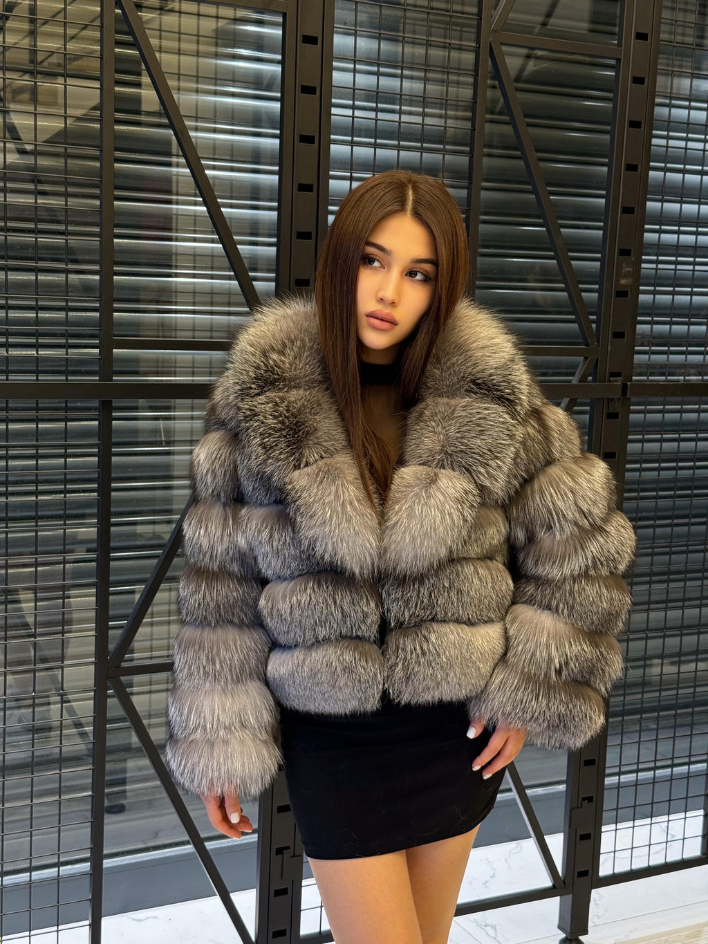 Women’s Fox Fur Jacket, Handmade Short Silver Frost Fur Coat