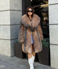 Luxury Long Fox Fur Coat, Women’s Handmade Golden Frost Fur Jacket