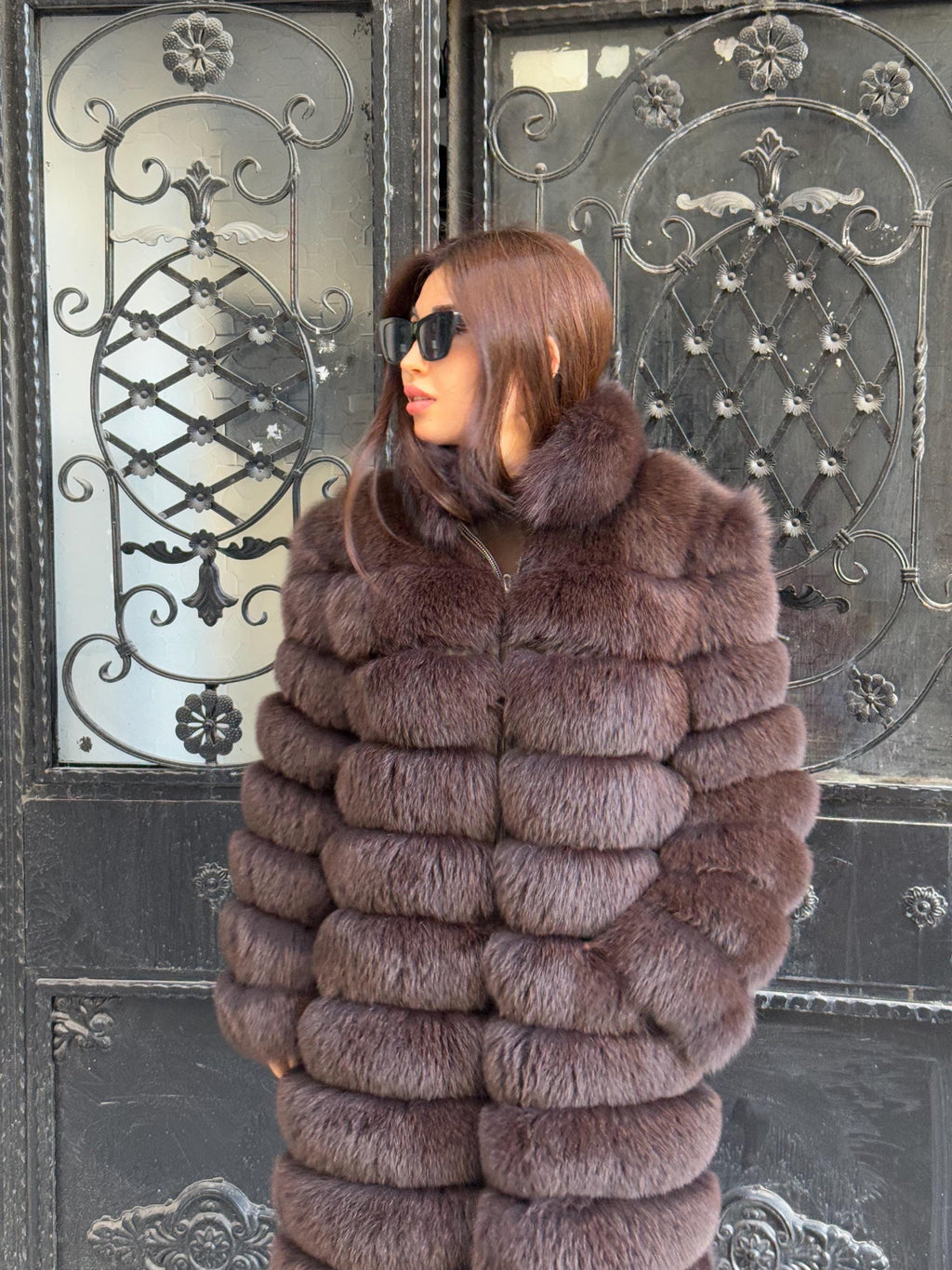 Luxury Brown Fox Fur Coat, Handmade Women’s Long Fur Jacket, Custom Size