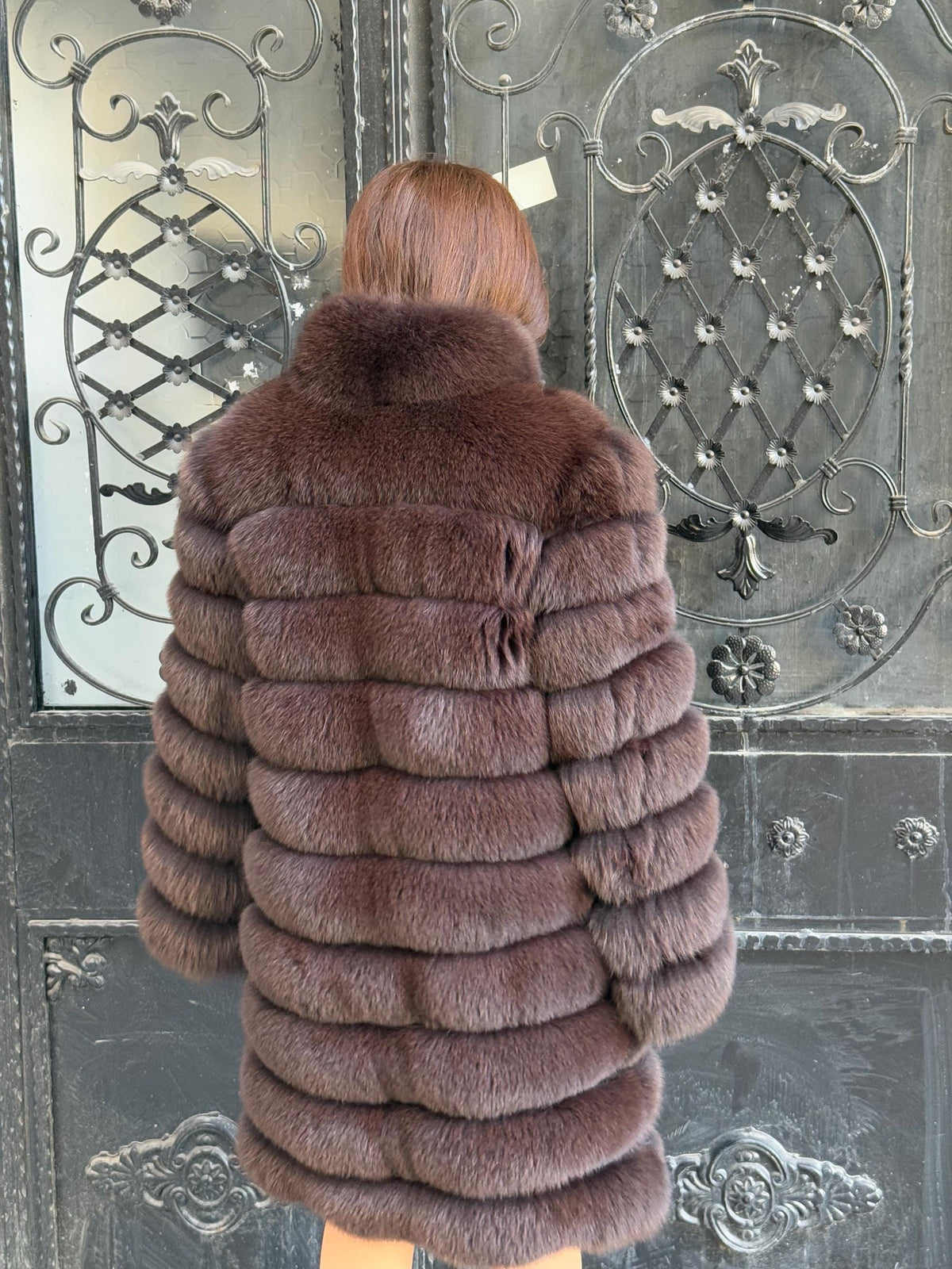 Luxury Brown Fox Fur Coat, Handmade Women’s Long Fur Jacket, Custom Size
