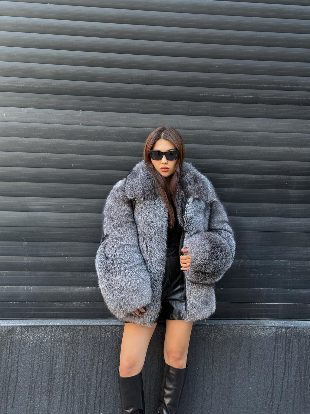 Unisex Silver Fox Fur Jacket, Luxury Handmade Short Frost Fur Coat