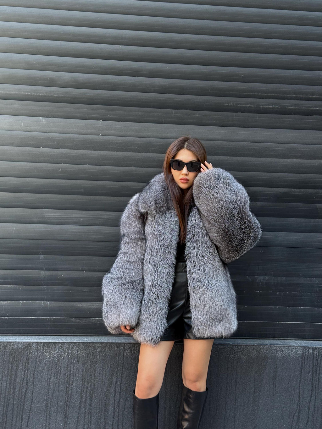 Unisex Silver Fox Fur Jacket, Luxury Handmade Short Frost Fur Coat