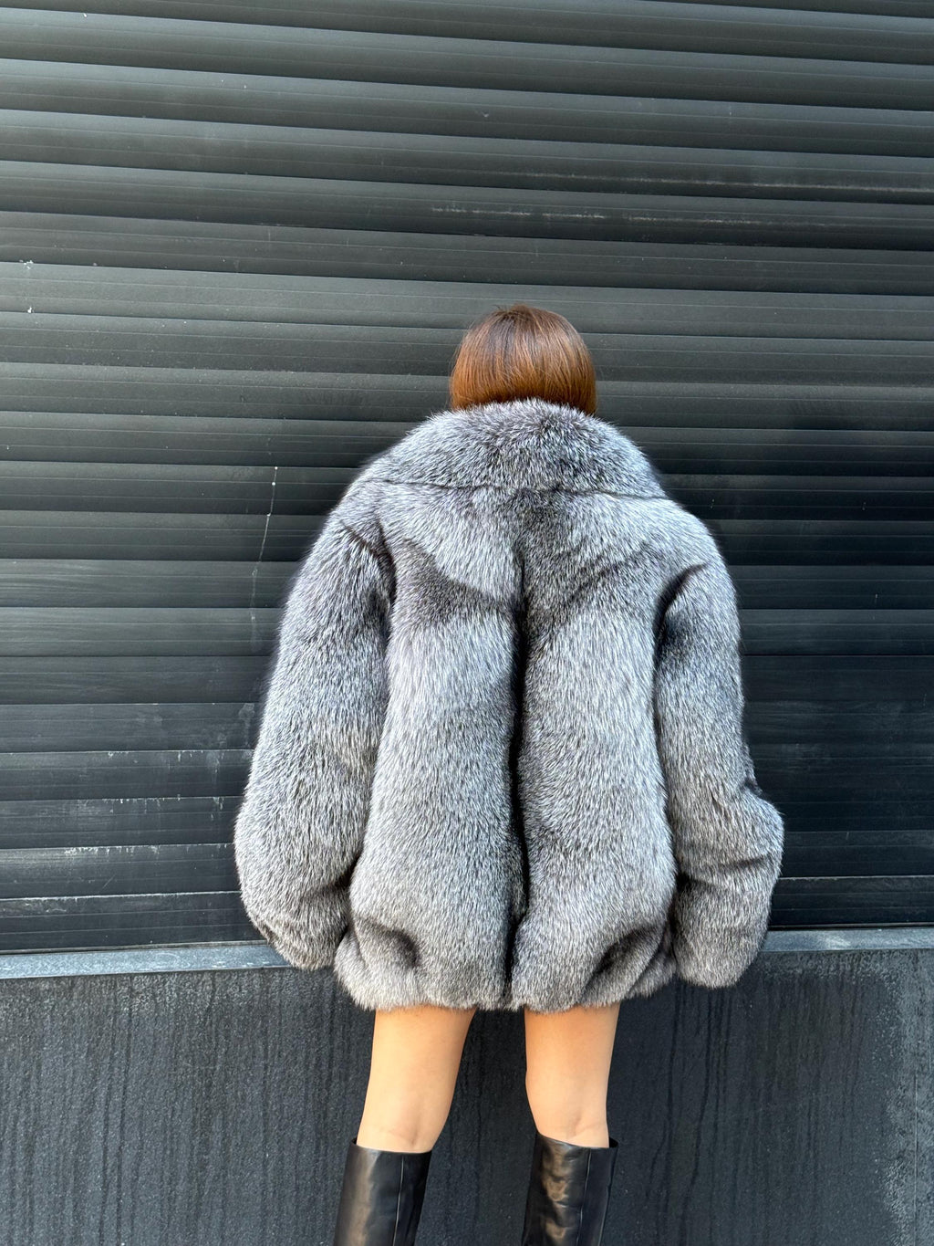 Unisex Silver Fox Fur Jacket, Luxury Handmade Short Frost Fur Coat
