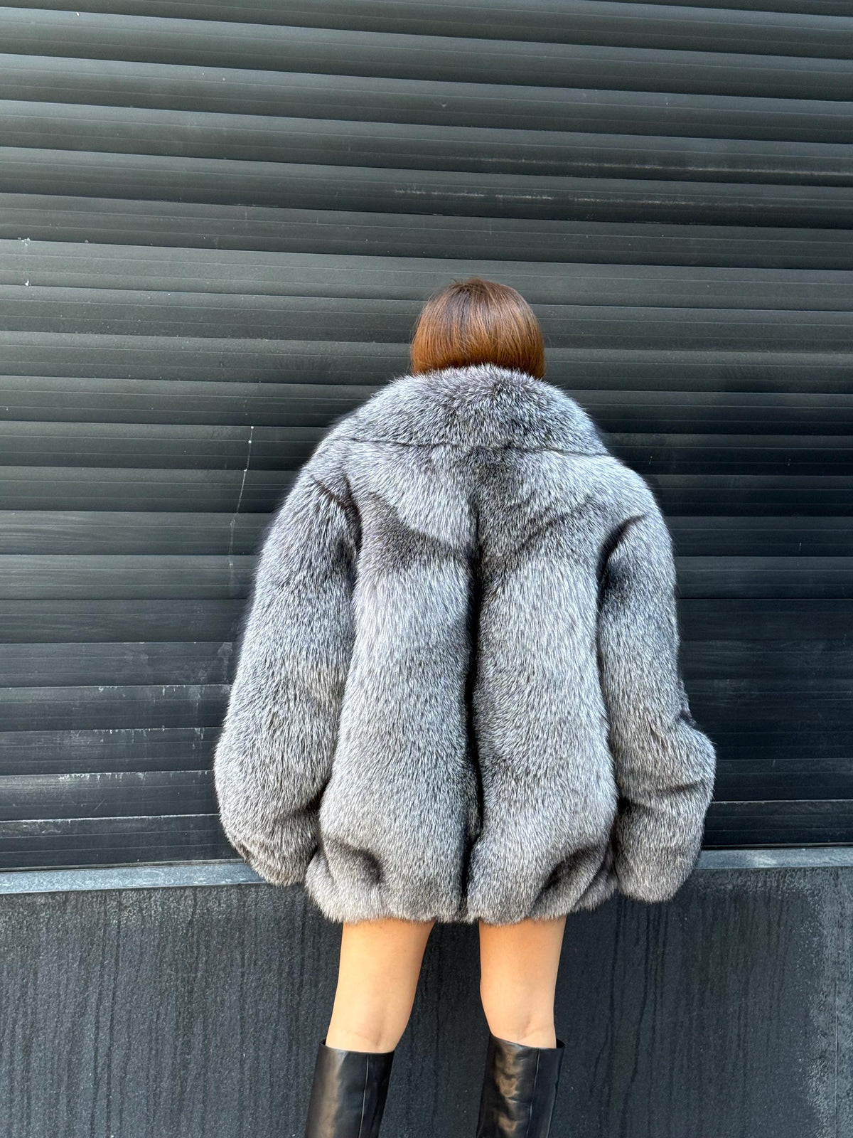 Unisex Silver Fox Fur Jacket, Luxury Handmade Short Frost Fur Coat