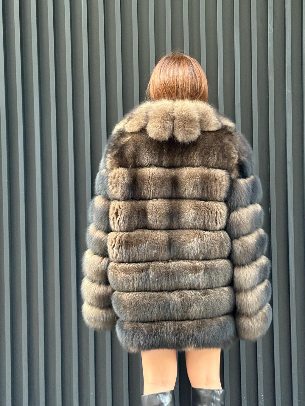 Brown Fox Fur Jacket, Limited Edition Sable Color Fur Coat For Women
