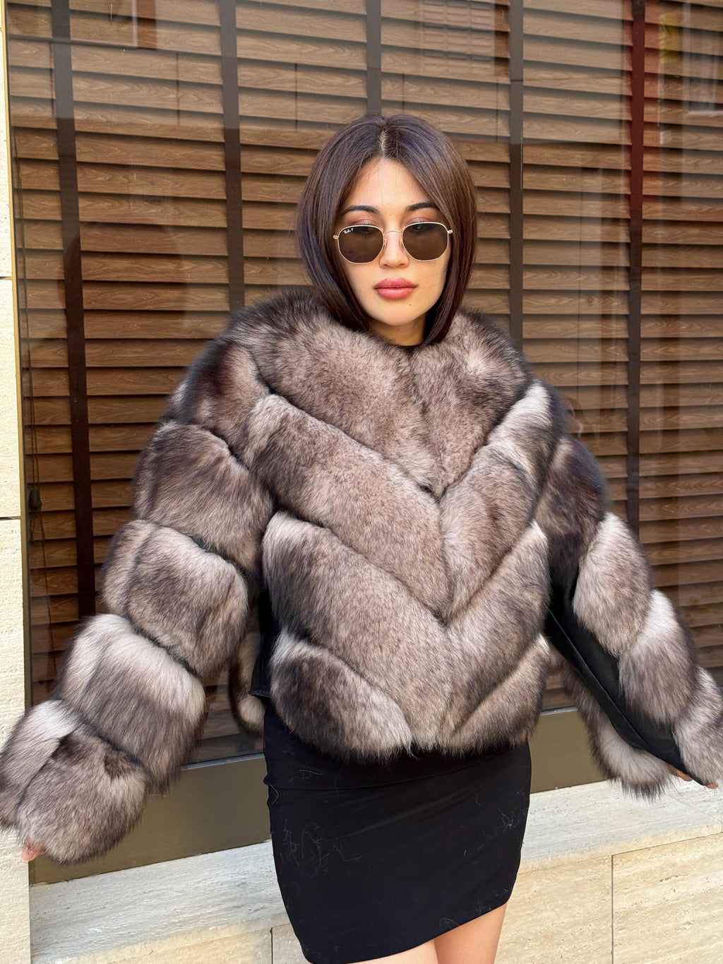 Women’s Luxury Fox Fur Jacket, Ombre Beige Handmade Short Women Fur Coat