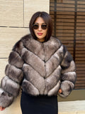 Women’s Luxury Fox Fur Jacket, Ombre Beige Handmade Short Women Fur Coat