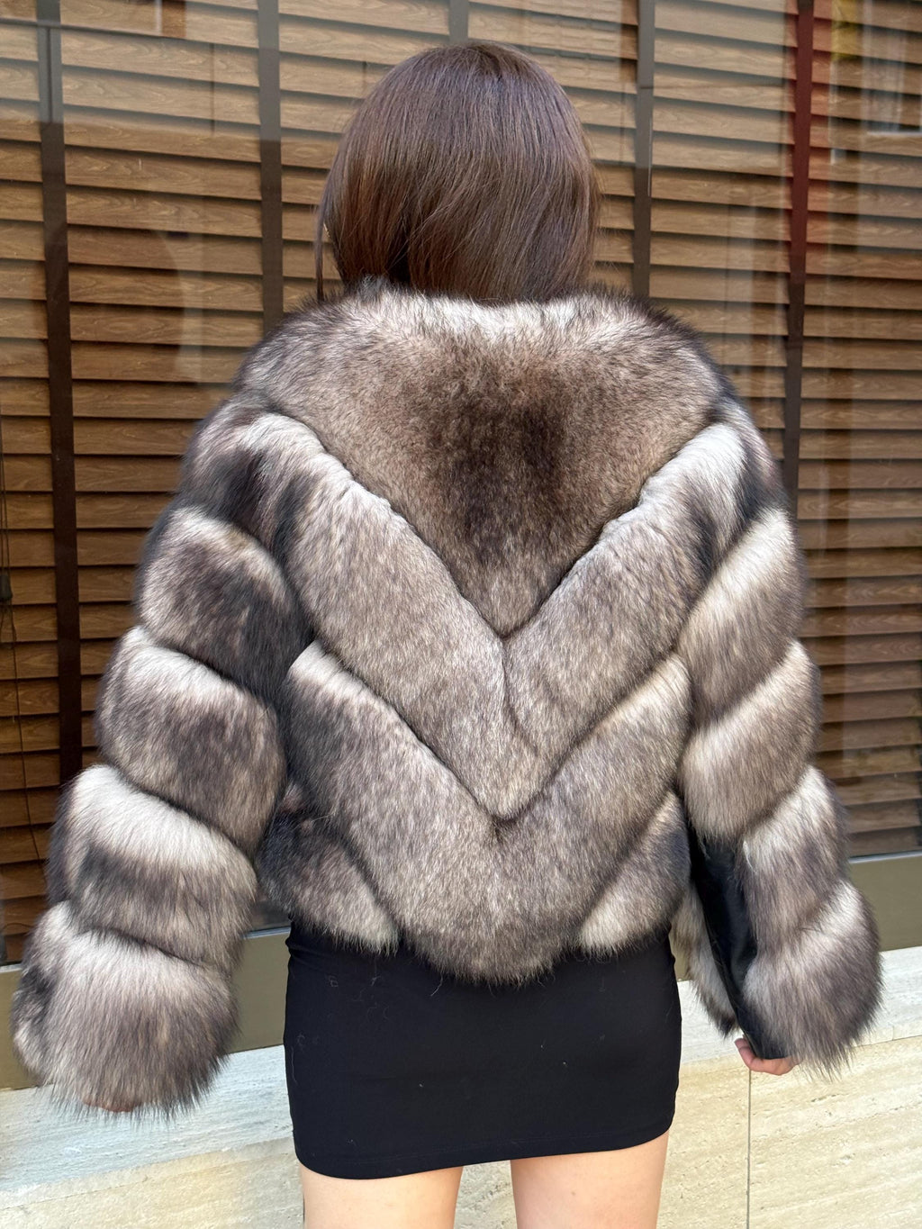 Women’s Luxury Fox Fur Jacket, Ombre Beige Handmade Short Women Fur Coat