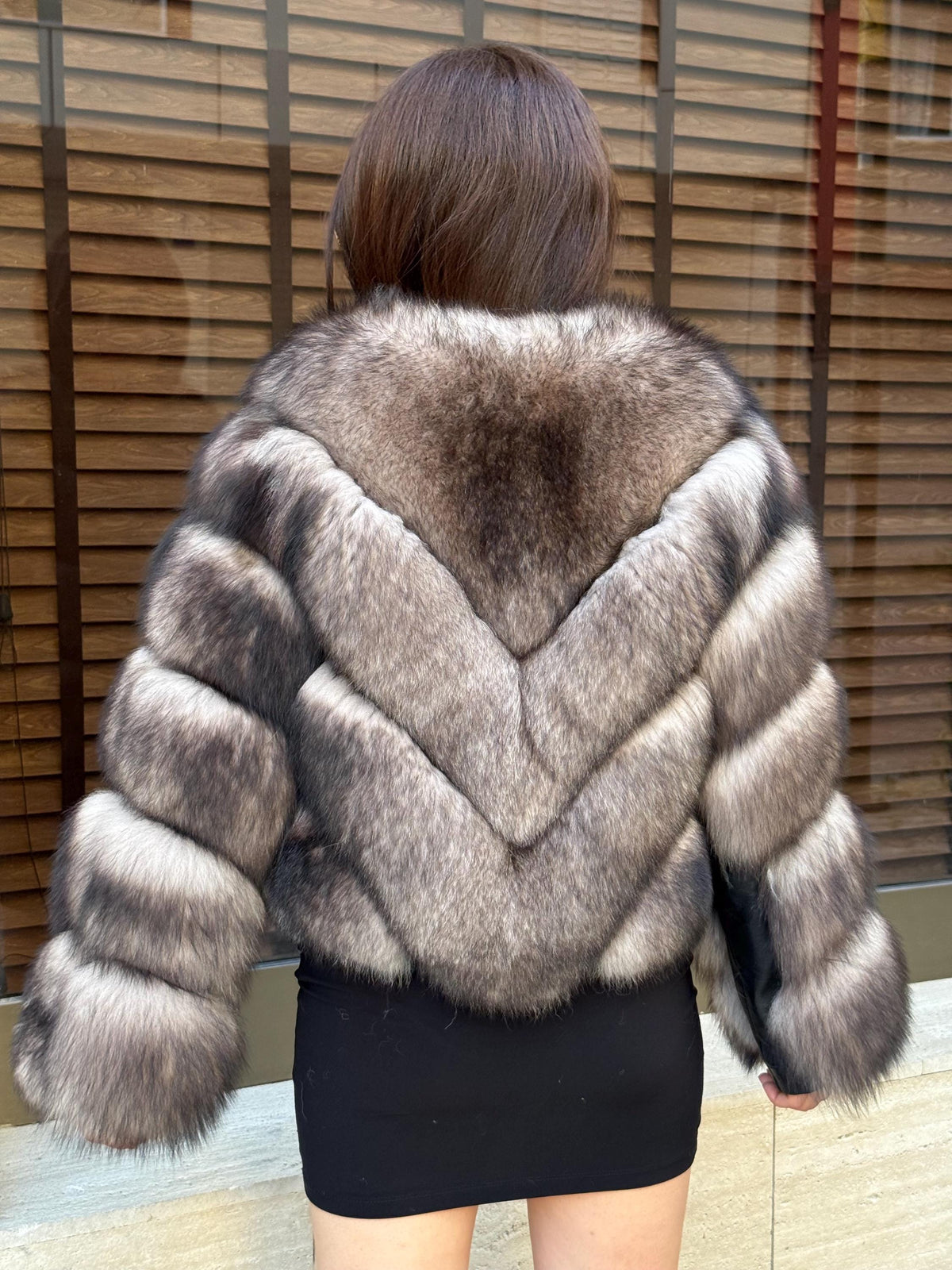 Women’s Luxury Fox Fur Jacket, Ombre Beige Handmade Short Women Fur Coat