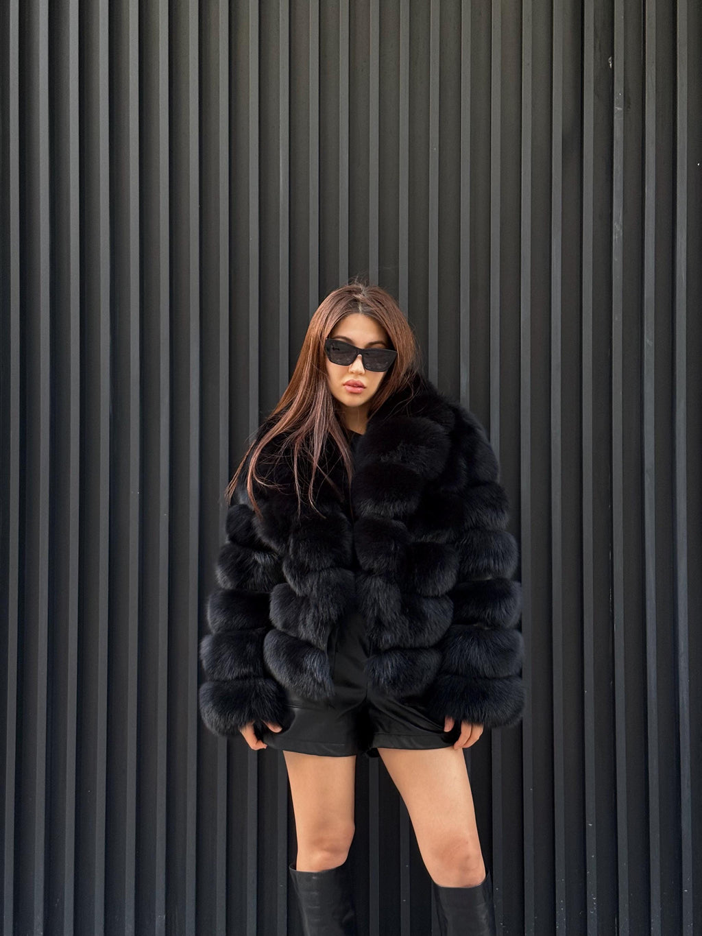 Black Fox Fur Jacket: Women’s Handmade Short Fur Coat