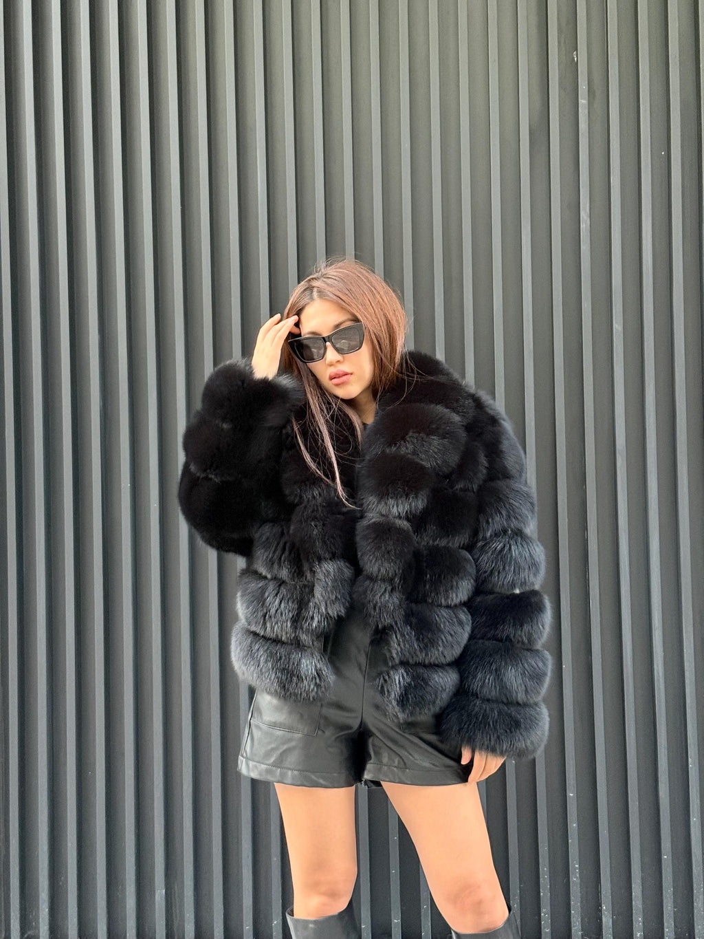 Black Fox Fur Jacket: Women’s Handmade Short Fur Coat