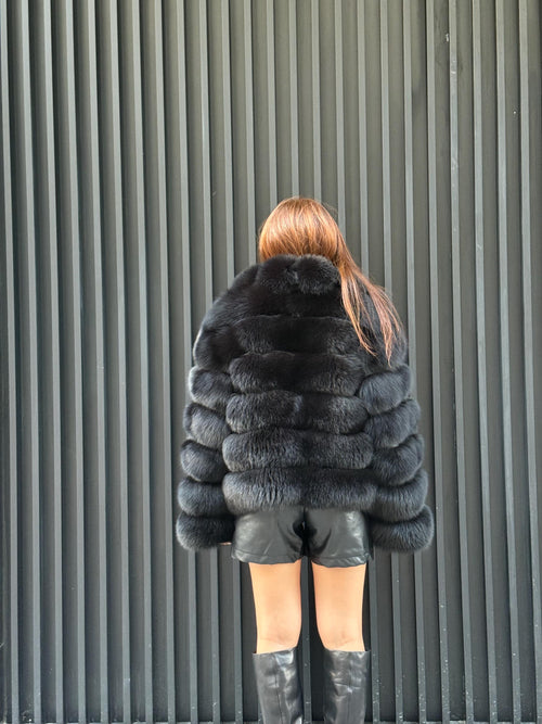 Black Fox Fur Jacket: Women’s Handmade Short Fur Coat