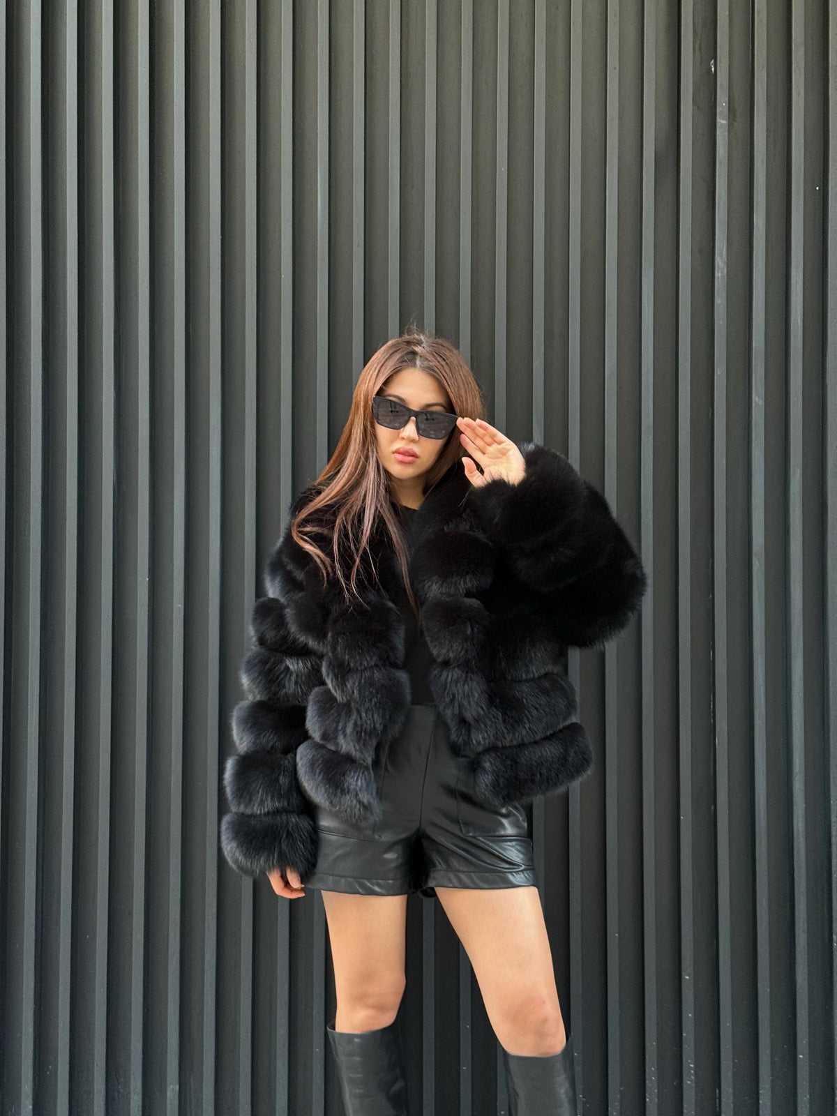 Black Fox Fur Jacket: Women’s Handmade Short Fur Coat